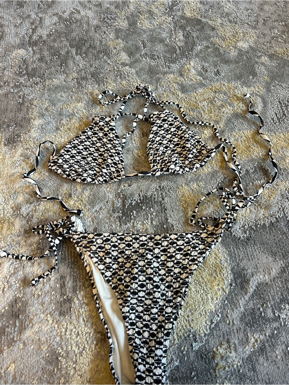 H&M Black and White Patterned Tie Bikini